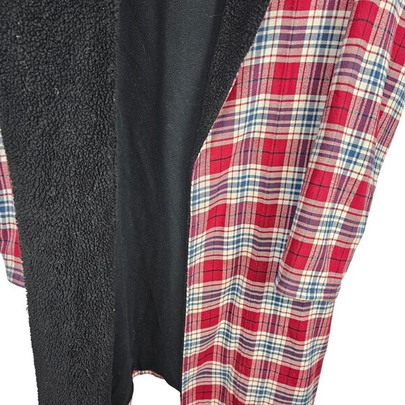 Womens Winter Warm Classic Long Red Gray Blue Plaid Fleece Flannel Ugg Robe M/L - Picture 5 of 11